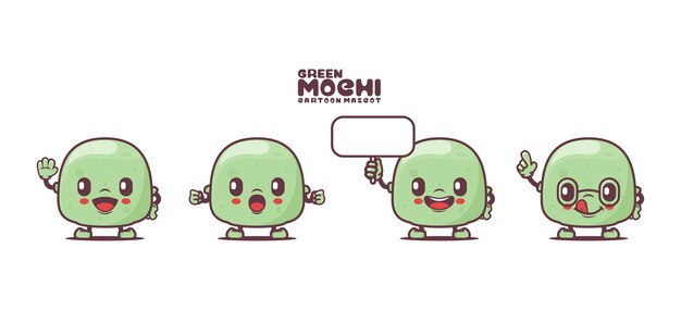 Green mochi cartoon mascot food vector illustration