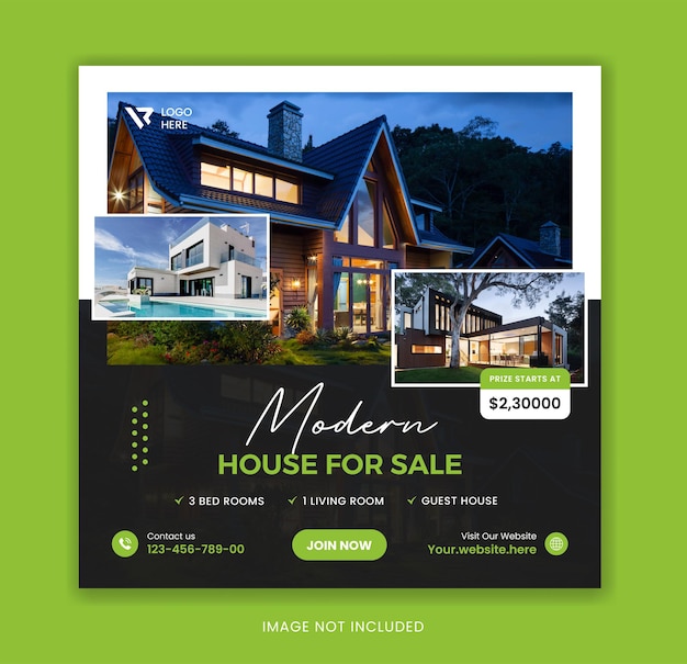 Vettore green modern real estate social media house post