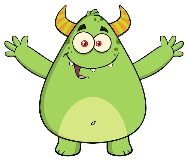 Green Monster Cartoon With Open Arms