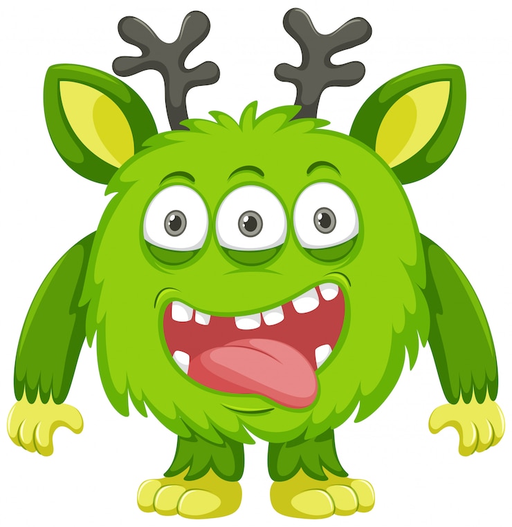 Vector a green monster with deer horn