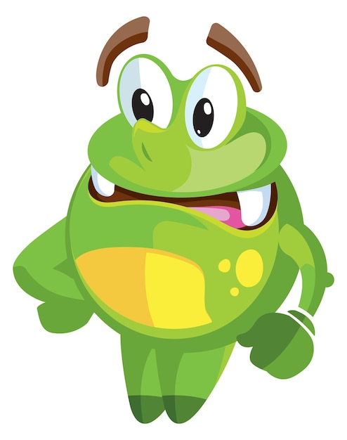 Green monster with funny face expression cartoon character