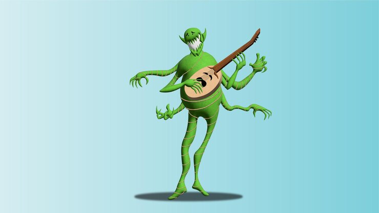 Vector green monster with guitar 3d design