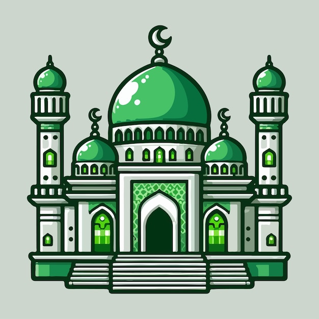 Vector green mosque vector with grey background