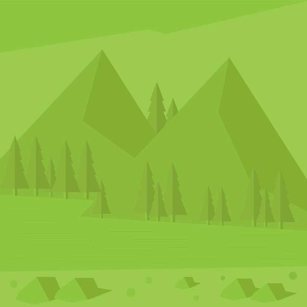 Green mountain with a green background flat vector illustration