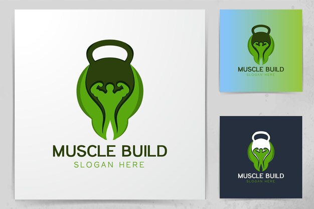 Vettore green muscle body guard e kettlebell logo design ispirazione