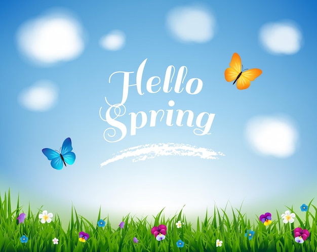 green nature background with flowers and grass