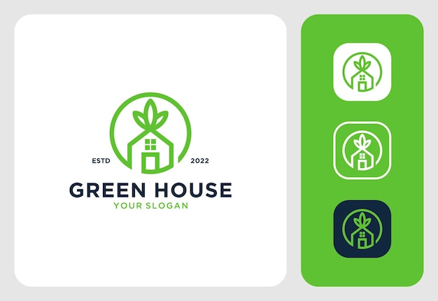 Green nature house line art logo design inspiration