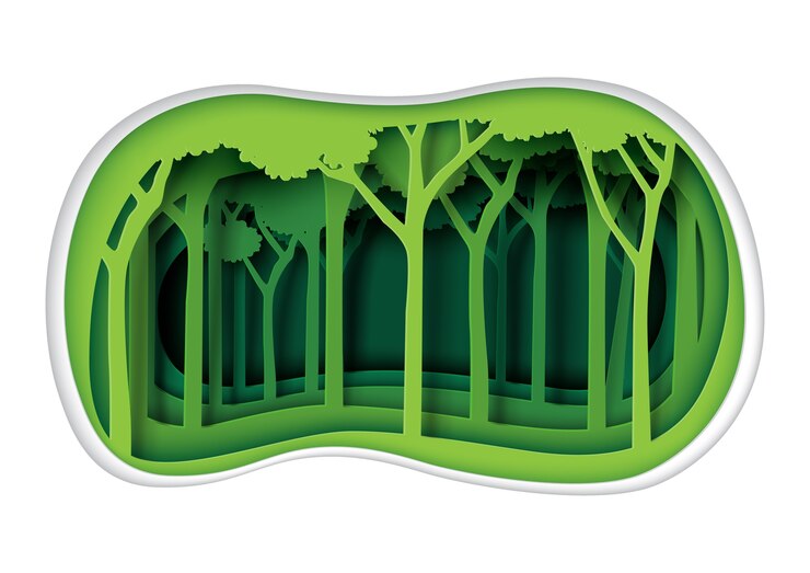 Vector green nature landscape and forest paper art style.