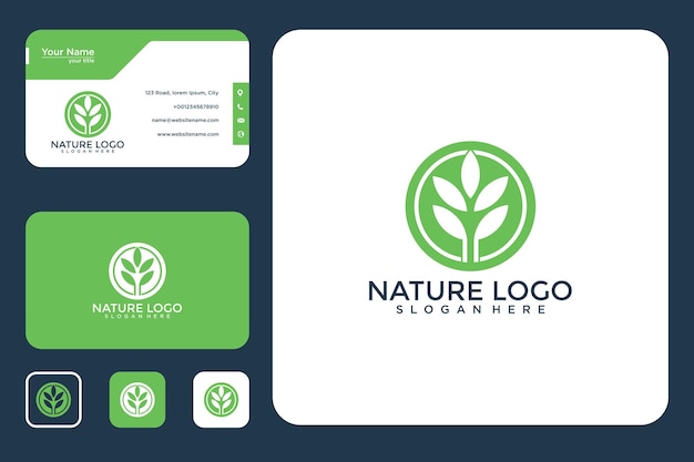 녹색 자연 로고 디자인 및 명함