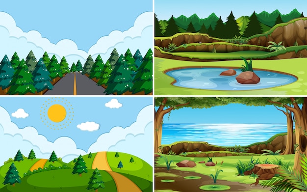 Vector green nature view landscape