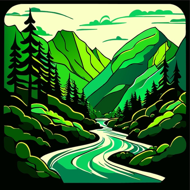 Vector a green nature with a river and trees vector illustration