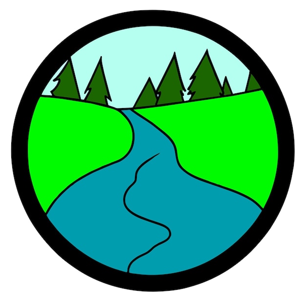 Vector a green nature with a river and trees vector illustration