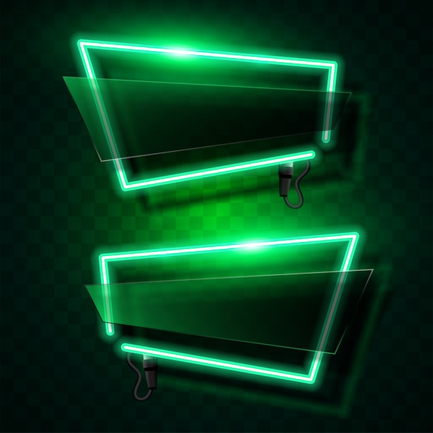 Green neon banner.