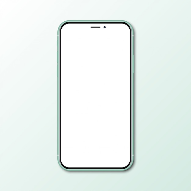 Green new smartphone with blank screen with shadow