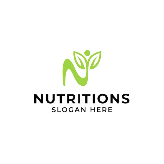 Green nutrition letter n people leaf logo