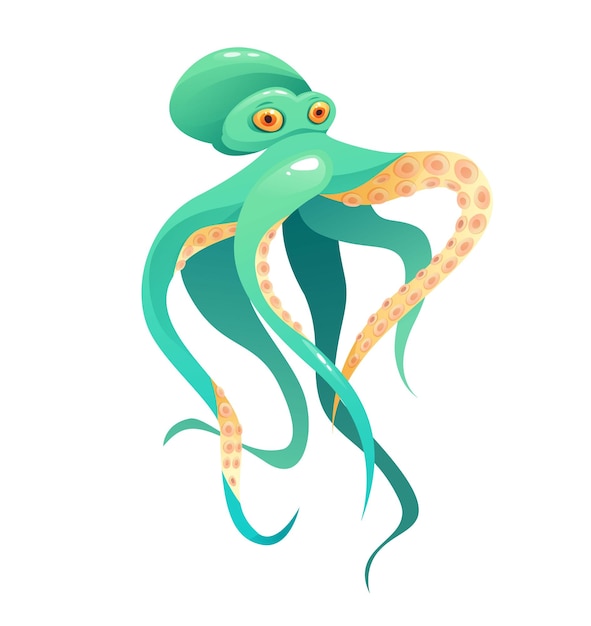 Vector green octopus cartoon vector illustration sea cute animal