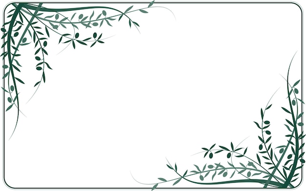 Green olive on the branch frame, one spot color vector illustration.