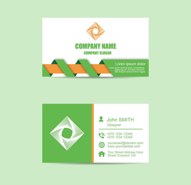 Vector green and orange business cards template