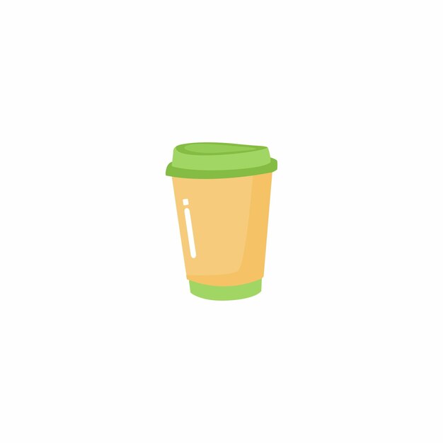'coffee'라고 적힌 뚜껑이 달린 녹색과 주황색 커피 컵