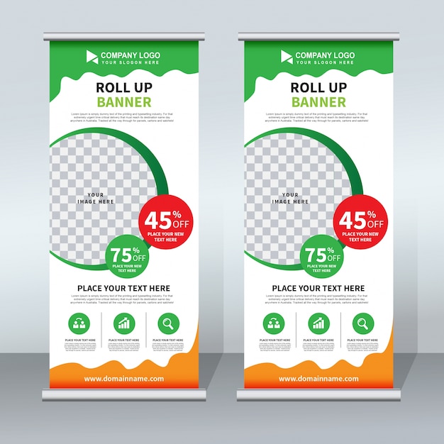 Green and orange creative roll up banner template