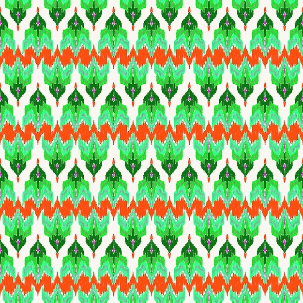 Green and orange ethnic ikat fabric pattern background ornament fashin graphic illustration aztec