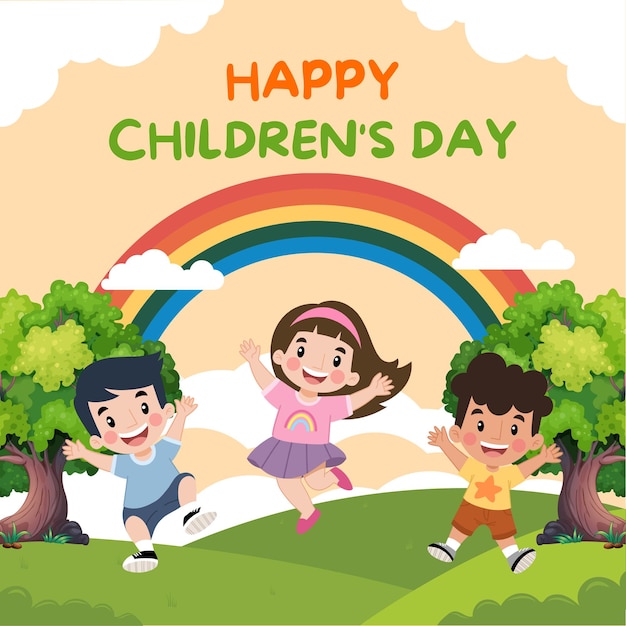 green and orange happy childrens day