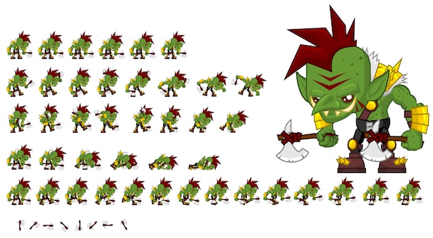 Vector green orc game sprite