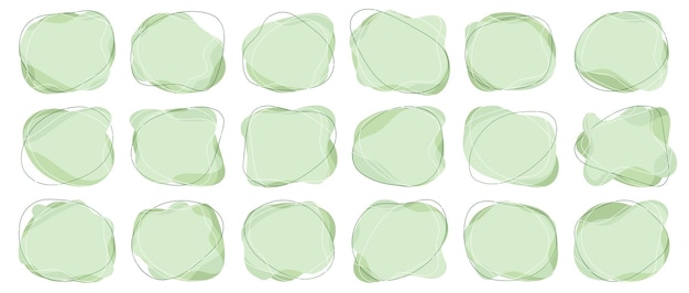 Forma a macchia organica verde con illustrazione vettoriale lineare astratta di forma irregolare figura ovale casuale con macchia di ameba rotonda a macchia asimmetrica di linea set di sfondo contemporaneo di macchia di bolle