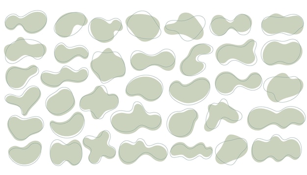 Vector green organic shapes set abstract irregular blots in minimal trendy design with outline circles