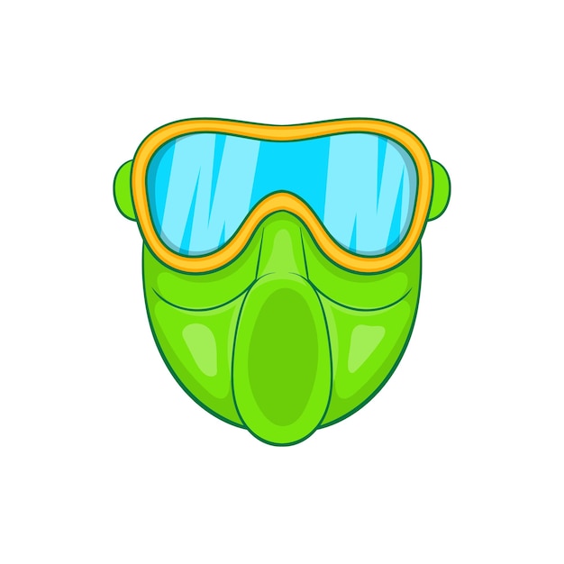 Green paintball mask icon in cartoon style on a white background