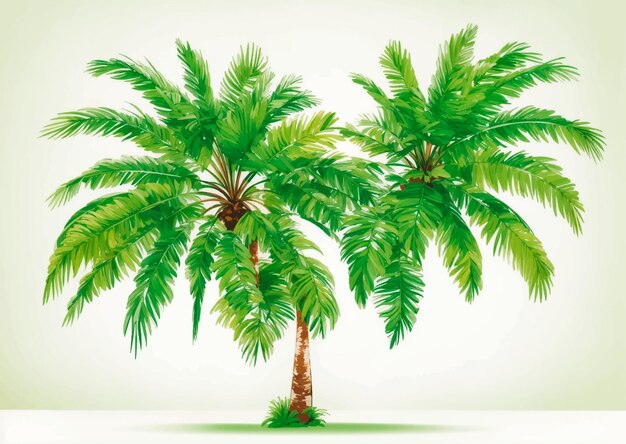 Vector green palm tree with branch isolated on white background vector illustration