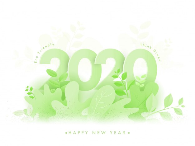 Green paper cut style 2020 greeting card