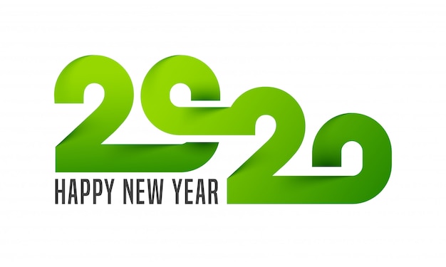Зеленая бумага вырезать текст 2020 года на белом для празднования счастливого нового года.