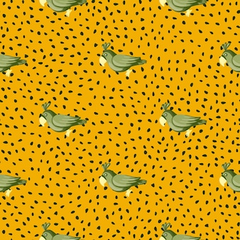 Modello senza cuciture delle siluette dell'uccello dei pappagalli verdi. sfondo arancione con puntini. contesto astratto dello zoo. perfetto per il design del tessuto, la stampa tessile, il confezionamento, la copertura. illustrazione vettoriale.