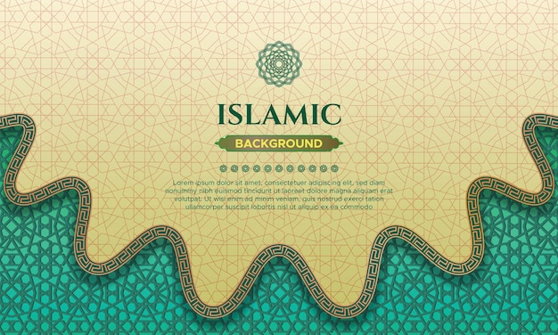 green and  pastel brown Islamic pattern background with wave border frame