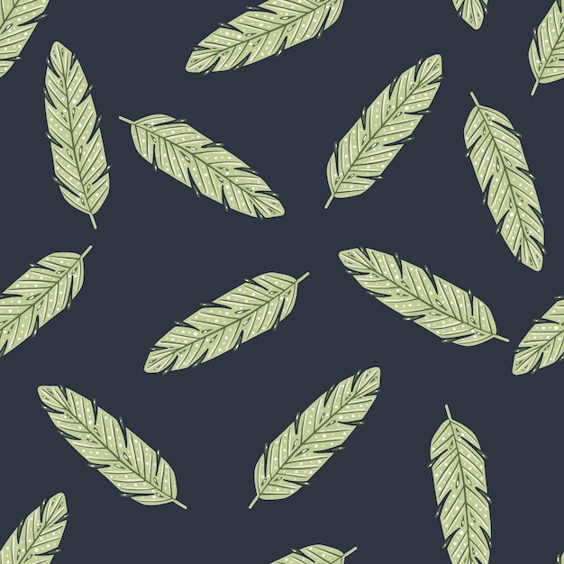 Green pastel feather ornament random print seamless pattern