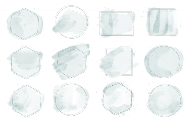 로고 또는 배너 컬렉션에 대 한 기하학적 프레임 녹색 파스텔 수채화 시작