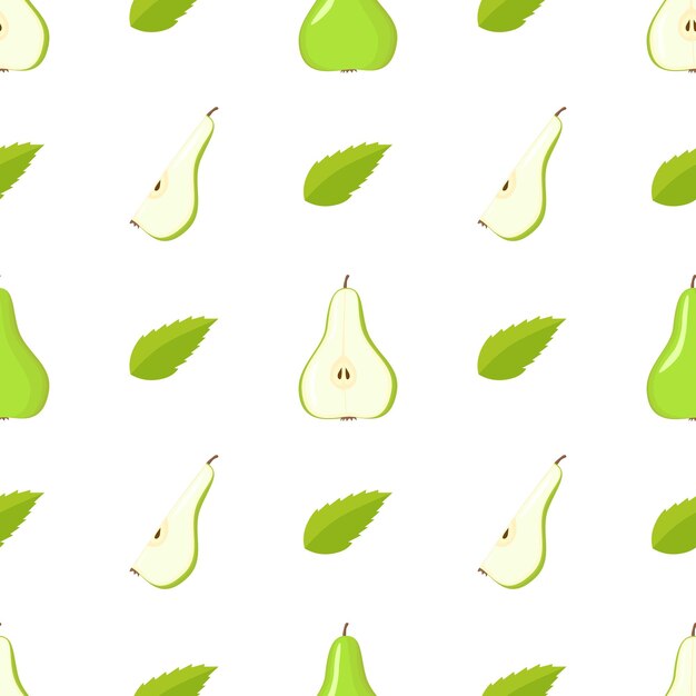 Green pear vegan fruit vector flat seamless pattern