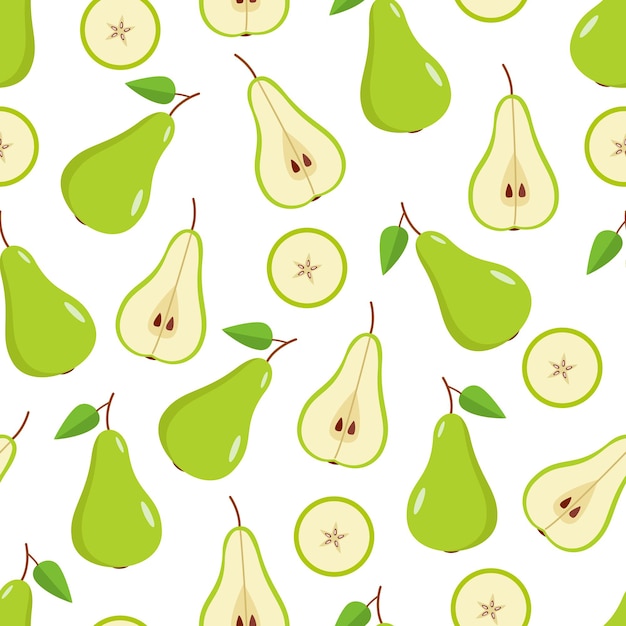 Green pears illustration designs seamless pattern on white background