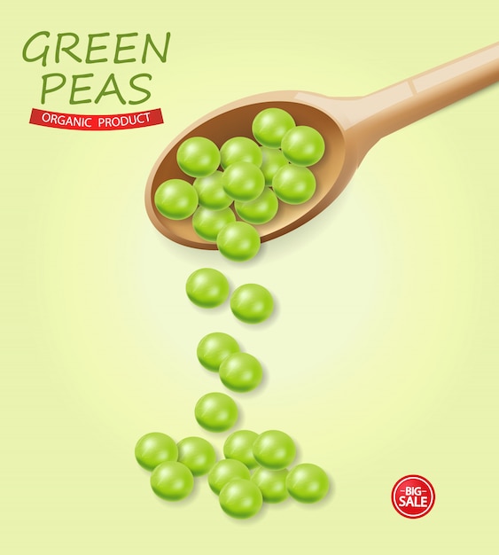 Vector green peas falling illustration