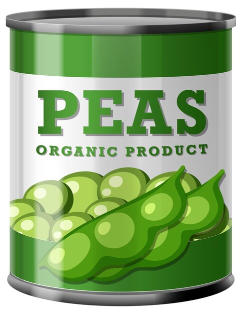 Vector green peas in food can