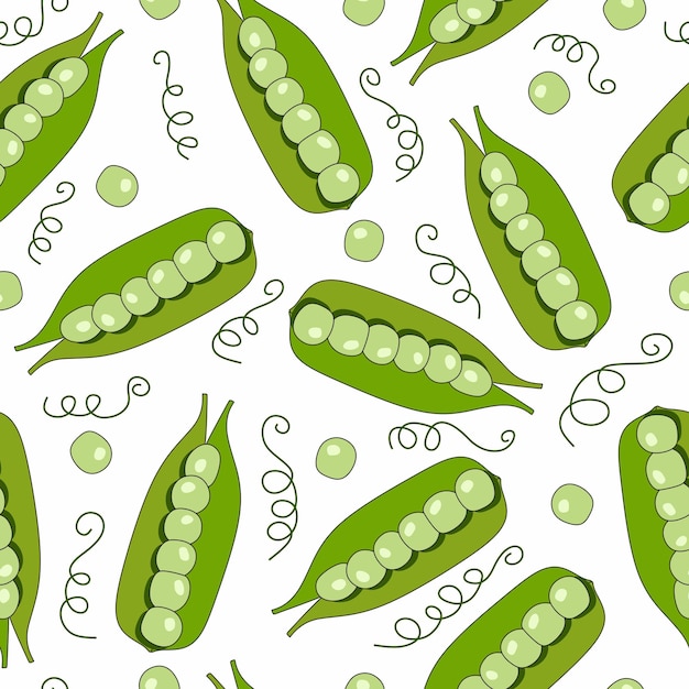 Green peas seamless pattern Pea pod vegetable with seeds Healthy eating Vegetable Ingredients for cooking