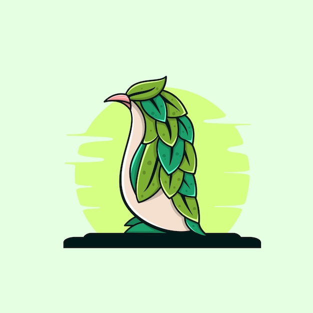 Green penguin leaves illustration