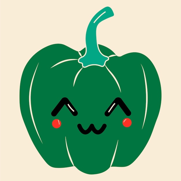 Green pepper with kawaii eyes. Vector in cartoon style. All elements are isolated