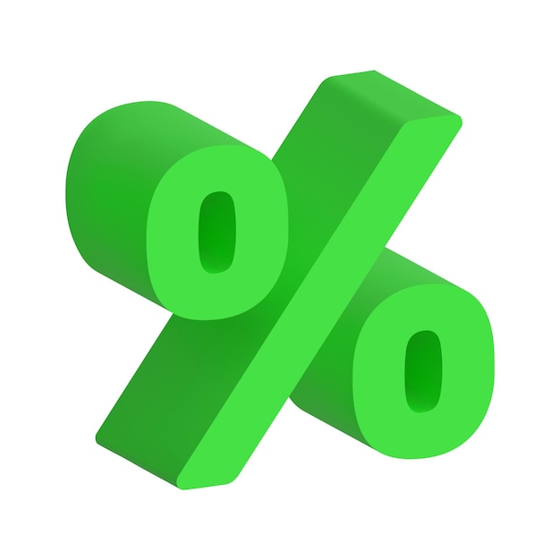 Green percent discount icon 3d realistic vector design element