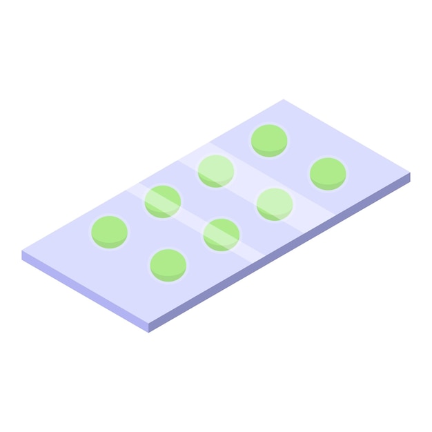 ベクトル 緑色の錠剤ブリスター アイコン 白い背景で隔離の web デザインのための緑色の錠剤ブリスター ベクトル アイコンの等尺性