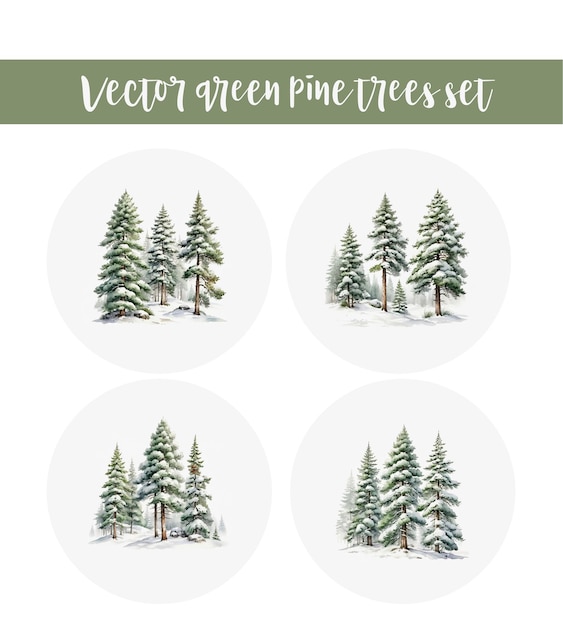 Green pine tree illustrations vectorial set