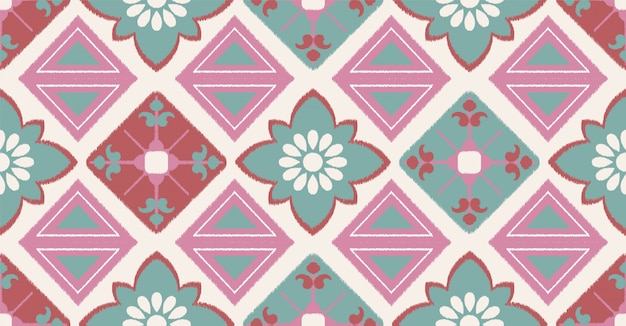 Vector green pink geometric seamless pattern in african style