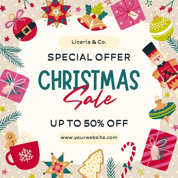 Green and Pink Playful Illustrative Christmas Sale Instagram Post