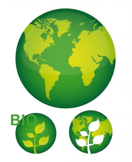 Зеленая планета с растений на белом фоне векторные иллюстрации